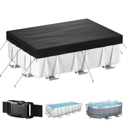 10x16 FT Rectangular Pool Cover, Solar Pool Cover for Above Ground Pool, Swimming Pool Cover Including Buckle, Drawstring and Ground Nails for Rectangular or Oval Pools