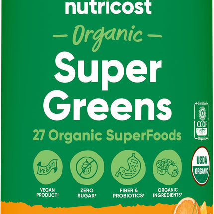 Nutricost Organic Super Greens Powder (30 Servings) Orange Sunrise Flavor - Superfood Supplement Drink Mix