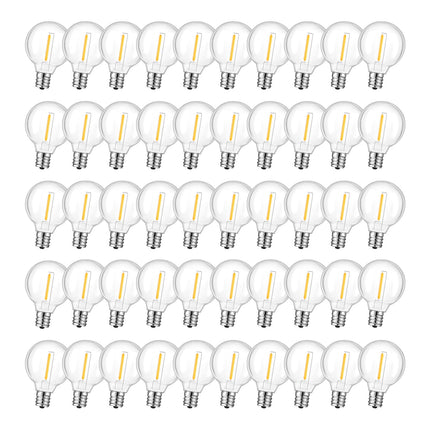 GvvooHome 50 Pack LED G40 Replacement Bulbs for String Lights, Shatterproof Plastic Globe Bulb for Indoor Outdoor Patio Decor, E12 Candelabra Socket Base, Warm White