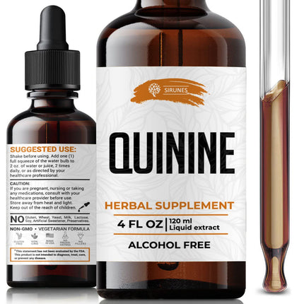 SIRUNES Quinine Tincture Extract Quinine Dried Bark Herbal Supplement Quinine Immune System Support Cinchona Bark Liquid Drops Alcohol and Gluten Free-4 fl Oz