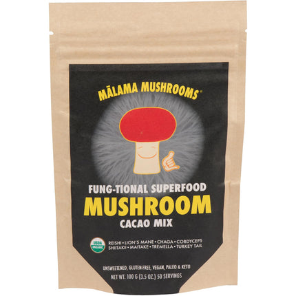 Malama 8-Mushroom Hot Cacao Mix, Organic Chocolate Blend Mushroom Powder for Focus & Inmune Support – with Lion's Mane, Reishi, Chaga, Turkey Tail – Vegan Supplement, 3.5 oz (50 Servings)