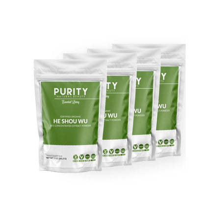 Purity Natural Beauty Certified Organic He Shou Wu Powder - 30:1 Concentrated Fo-Ti Root Extract - Large 5oz Bag (Pack of 4)