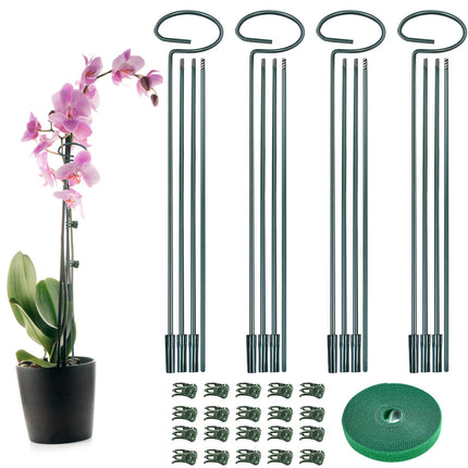 4 Set Metal Plant Sticks Support Tall 48 Inch Adjustable Plants Stem Support Rod Amaryllis Holder Stake Garden Flower Rings with 20PCS Clips 16.5' Plant Ties for Outdoor Indoor Plants