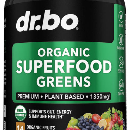 Organic Superfood Greens & Fruit Supplements - Energy Super Food Fruits and Veggies Supplement Tablets - Daily Green Veggie Powder Blend Plus Vegetable Foods Alfalfa, Spinach, Cabbage & Spirulina Tabs