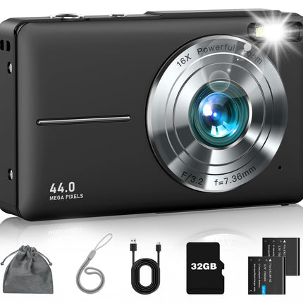 Digital Camera, FHD 1080P Point and Shoot Camera for Kids Teens, 32GB Card