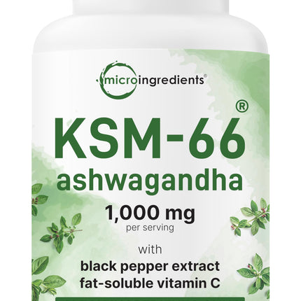 KSM-66 Ashwagandha 1,000mg Per Serving | 120 Veggie Capsules with Black Pepper for Better Absorption & Fat Soluble Vitamin C | Potent Root Extract | Stress, Relaxation, & Sleep Support | Filler Free