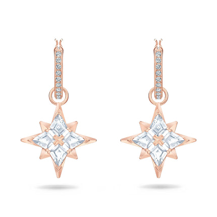Swarovski Symbolica Collection Women's Dangling Mini Hoop Pierced Earrings, Rose-Gold Tone Finished with Clear Crystal Accents