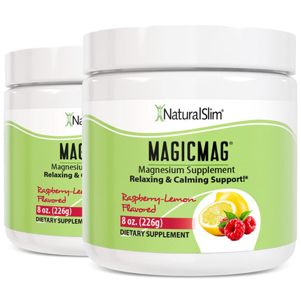 NaturalSlim Magicmag Pure Magnesium Citrate Powder Stress, Constipation, Muscle, Heart Health, and Sleep Support | Raspberry Lemon Magnesium Supplement - 8oz Drink Mix (2 Pack)