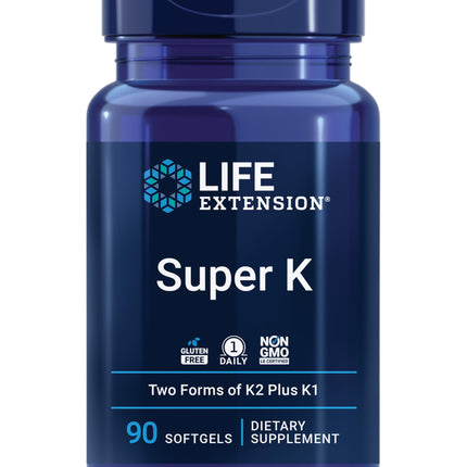 Life Extension Super K, Vitamin K Supplement, 2000 Mcg Vitamin K and 1180 Mcg Vitamin K2, Heart Health, Once-Daily, 90 Softgels