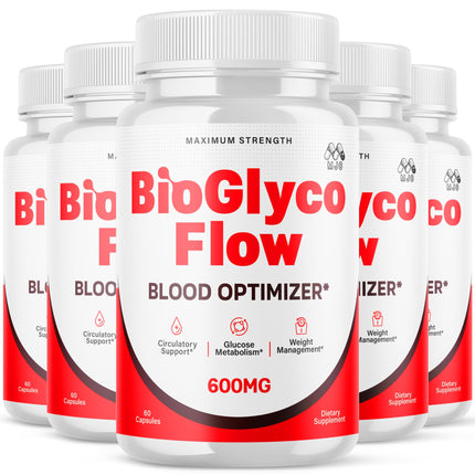 (5 Pack) BioGlyco Flow Blood Optimizer Capsules, Official BioGlyco Flow Pills with All Natural Ingredients, Advanced Health and Wellness Supplement with Maximum Strength Multivitamins (300 Capsules)