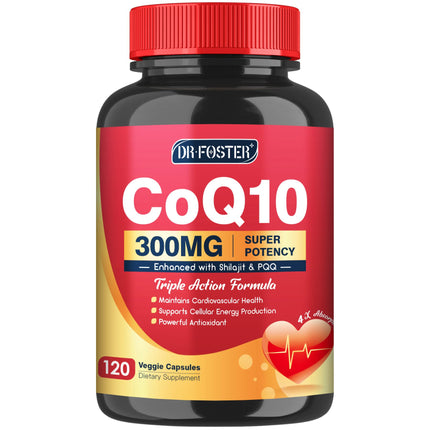 Quinovit CoQ10 300mg with PQQ & Shilajit - Powerful Antioxidant for Heart & Brain Health and Energy Production - High Absorption with Bioperine Coenzyme Q10 Supplements - 120 Capsules