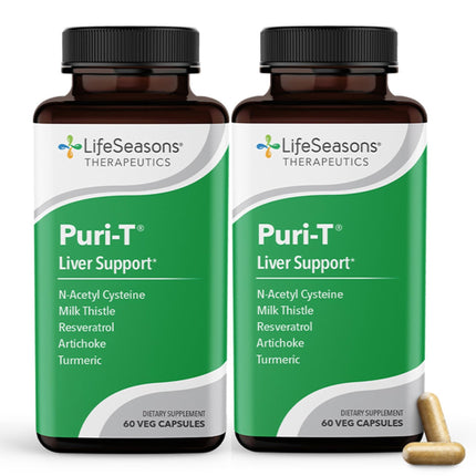 LifeSeasons Puri-T - Liver Cleanse & Detox Support Supplement - Resveratrol N-Acetyl Cysteine Milk Thistle Artichoke & Turmeric - Supports Tissue Regeneration & Healthy Bile - 60 Capsules (Pack of 2)