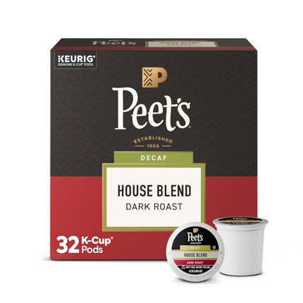 Peet's Coffee Coffee Pods, Dark Roast, Decaf House Blend, 32 K Cups