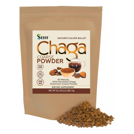Sayan Siberian Pure Raw Coarse Chaga Powder 2.2lbs/1Kg – Premium Wild Forest Harvested Super Antioxidant Tea – Supports Immune System and Digestive Health – Focus, Energy, Clarity, Wellness - Non-GMO