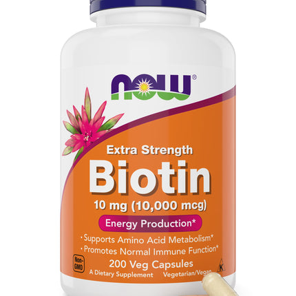 NOW Foods Extra Strength Biotin 10,000mcg / 10 mg - 200 Count - Hair, Skin, Nail - Supplement for Men and Women - B7 Vitamin - Vegetarian, Vegan, Non-GMO