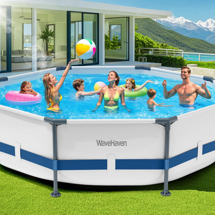 WaveHaven Above Ground Pool,10ft x 30in Frame Deep Swimming Pool,Round Family Pool,Large Above Ground Pool Easy Set,1200 Gallon Pool,Outdoor Backyard Pool for Kids,Adults-Deep Blue,Pump Not Included