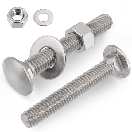 VGBUY 1/4-20 x 3 Carriage Bolts Screws 14 Sets, 304 Stainless Steel 18-8, Round Head Square Neck, Carriage Bolts and Nuts Kit, with Flat Washers