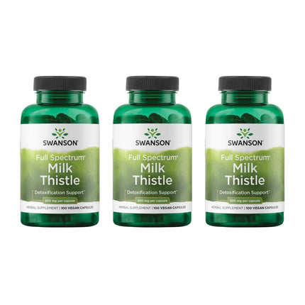 Swanson Full Spectrum Milk Thistle Liver Health Supplement for Adults Seeking Natural Detoxification and Antioxidant Support - 500 mg (100 Vegan Capsules, 3 Pack)