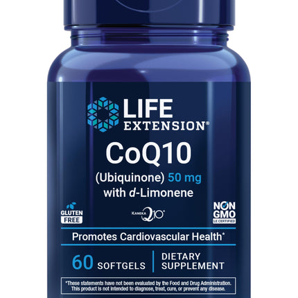Life Extension Super-Absorbable CoQ10 (Ubiquinone) with d-Limonene, Heart Health Supplement, relieves General Fatigue, oxidative Stress Defense, 50 mg, Non-GMO, Gluten-Free, 60 softgels