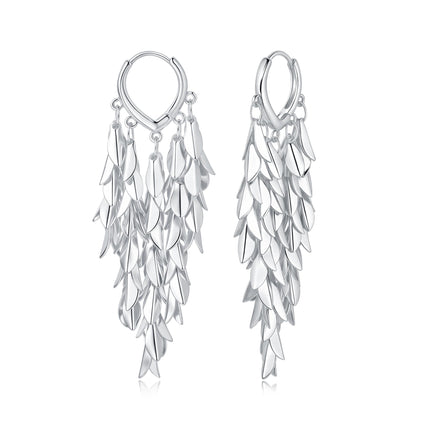 Sylph Silver Chandelier Earring for Women Copper, Long Tassel Dangle Drop Earrings, Leaf Huggie Earring Bohemian Jewelry Gifts for Everyday Wear