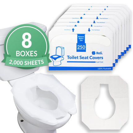 Reli. Toilet Seat Covers (2000 Pcs, 8 Packs of 250) Flushable