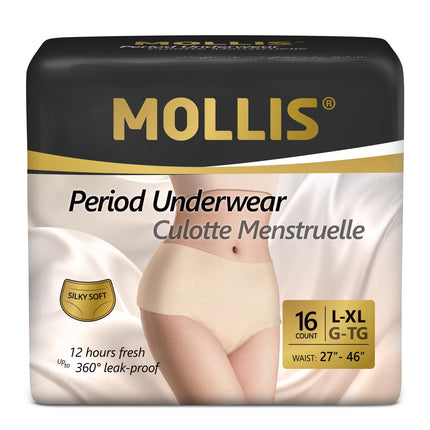 MOLLIS Disposable Period Underwear for Women, Postpartum Panties, Maternity Knickers Heavy Flow Leak Proof, Beige, Large/X-Large, 16 Count