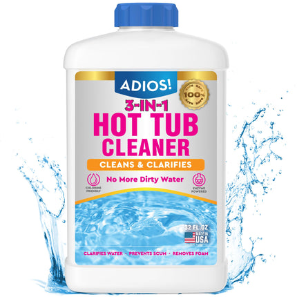 Adios! 3-in-1 Hot Tub Cleaner Clarifies Water, Prevents Scum, Removes Foam and Stops Odors - 32oz (Quart)