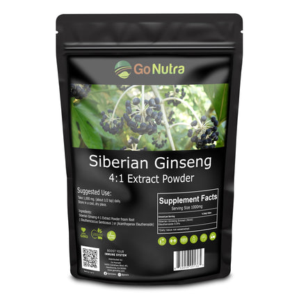 Go Nutra Siberian Ginseng - Eleuthero Root Powder | 4:1 Extract 4X Times Stronger | Supports Energy & Stamina | Natural & Adaptogenic | Eleutherococcus Senticosus | Non-GMO | 1lb (16 Ounce)