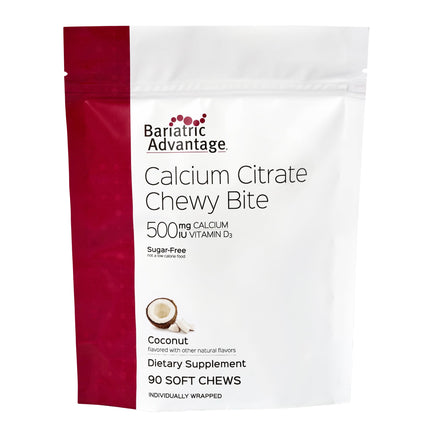 Bariatric Advantage Calcium Citrate Chewy Bites 500 mg - Highly Absorbable & Digestible - Vitamin D3 - Easily Chewable Calcium Supplement - Coconut Flavor - 90 Count