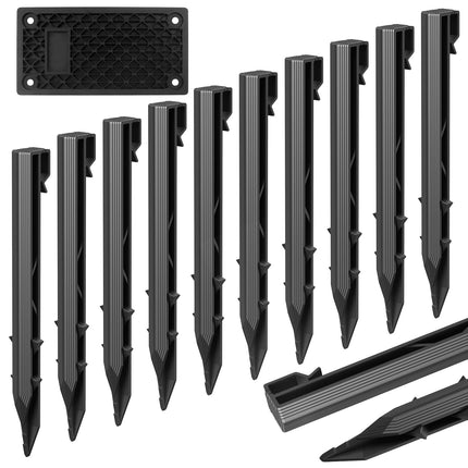 24 Pack Plastic Landscape Edging Anchoring Stakes, 9.8 Inch, Black