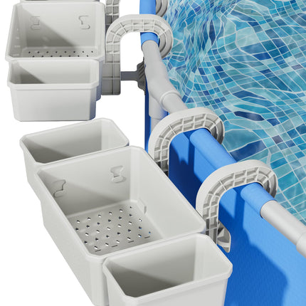 POOLHOUR [Patented] Poolside Storage Basket with 2 Cup Holders, Stretchable Above Ground Pool Accessories Organizer, Multifunctional Poolside Holder for Most Frame Pool Accessories (2Pack)