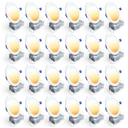 Ensenior 24 Pack 6 Inch LED Recessed Ceiling Light, Dimmable, 2700K-5000K 5CCT, 1200LM 12W 120V, High Brightness Canless Wafer Downlight - ETL&FCC&IC