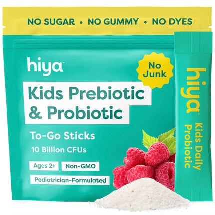 Hiya Kids Probiotic – 10 Billion CFU with Clinically-Studied Strains for Ages 2+, Supports Gut Health & Immune, 0g Sugar – 20 Stick Packs for Toddlers & Kids