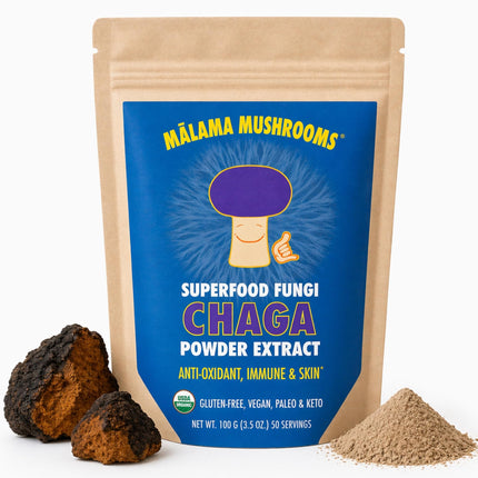Chaga Extract Powder by Malama, Organic Fruiting Body Chaga Mushroom Powder, Superfood Adaptogenic, Supports Immune System, Skin Health, and Fatigue, 100 Servings