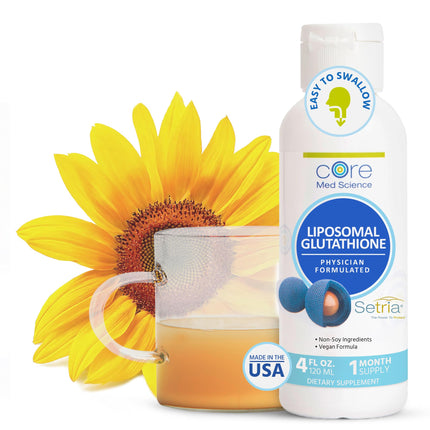 Core Med Science Liposomal Glutathione Supplement - (500mg, 4 Fl Oz) - High-Absorption Glutathione for Antioxidant & Liver Detox Support with Pure Reduced Setria - Daily Use for Immune Function