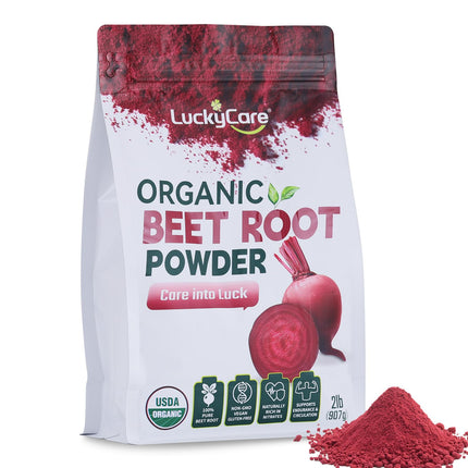 Luckycare Organic Raw Beet Root Powder 2lb | Cold Pressed Beet Superfood | Naturally Rich in Plant-Based Nitrates | Non-GMO, Vegan, Gluten-Free Supplement