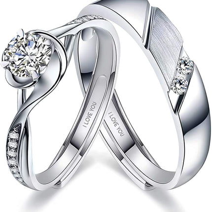 Sunamy Endless Love Matching Couple Rings for Him and Her Set, Adjustable S925 Silver Romantic Heart Design, Engagement Ring