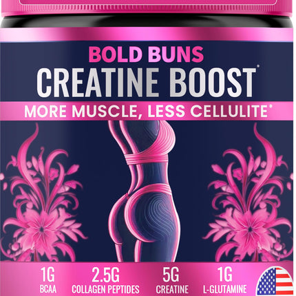 Bold Buns Creatine for Women – Booty Builder Supplement with Collagen & BCAA – Supports Muscle Development, Post-Workout Recovery, Skin Elasticity, Healthy Hair & Nail | Unflavored – 30 Servings