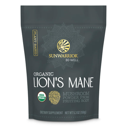 Sunwarrior Lions Mane Supplement Organic Mushroom Powder | Lion's Mane Powder Focus Supplement Mushroom Tea | 150g Pouch 60 Servings | Be Well