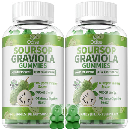OALSE （2 Pack） Soursop Graviola Gummies, Sour SOP Leaves & Fruit Extract Plus Vitamin C and Zinc, Soursop Bitters for Immune Support, (120 Count) - Sugar Free, Vegan, Gluten Free