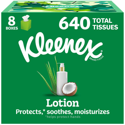 Kleenex Lotion Facial Tissues with Coconut Oil, 8 Cube Boxes, 80 Tissues Per Box, 3-Ply