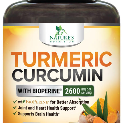 Turmeric Curcumin Supplement - 2400mg Organic Turmeric Per Serving - 95% Curcuminoids & BioPerine Black Pepper Extract for Best Absorption - Natural Vegan Joint Support, Bottled in USA - 120 Capsules