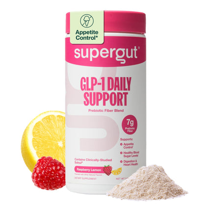 Supergut GLP1 Daily Support - Raspberry Lemon - High Fiber GLP-1 Supplement Powder for Women & Men - Sugar-Free Drink Mix for Gut Health & Digestive Support (18 Servings)