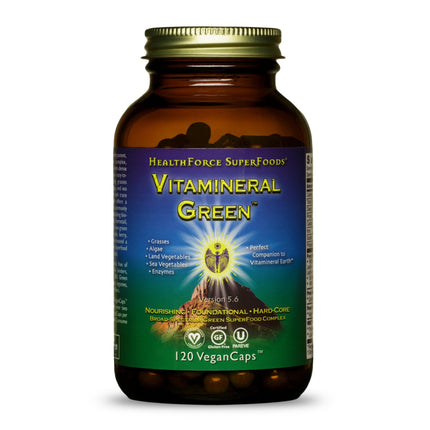 HEALTHFORCE SUPERFOODS Vitamineral Green - Mineral Supplement for Immune & Thyroid Support - Green Powder Supplement with Ingredients from The Land - Gluten-Free & Vegan - 120 Capsules