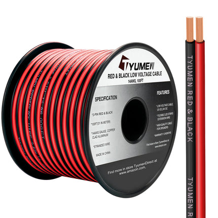 TYUMEN 100FT 14/2 Gauge Red Black Cable Hookup Electrical Wire LED Strips Extension Wire 12V/24V DC, 14AWG Flexible Extension Cord for LED Ribbon Lamp Tape Lighting