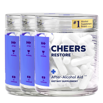 Cheers Restore | Supplement with DHM + L-Cysteine | Feel Better After Drinking & Support Your Liver | 36 Doses | Dihydromyricetin, Cysteine, Prickly Pear, B-Vitamins, Ginger