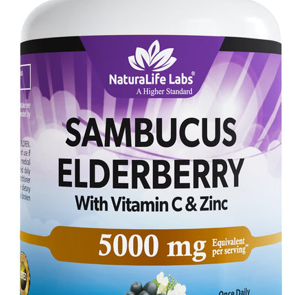NaturaLife Labs Sambucus Elderberry Capsules – with Vitamin C & Zinc – Immune Support Supplement – 90 Vegan Capsules – Non-GMO & Gluten-Free