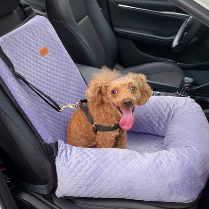 WANZQHONG Dog Car Seat for Small Medium Dogs Up to 40lbs, Detachable Washable Soft Pet Booster Travel Bed for Front & Purple Seat with Safety Leash Belt