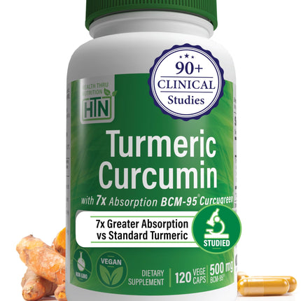 Health Thru Nutrition Turmeric Curcumin Complex 500mg Supplement | as BCM-95 Curcugreen Clinically Studied | Vegan Certified (Pack of 120)