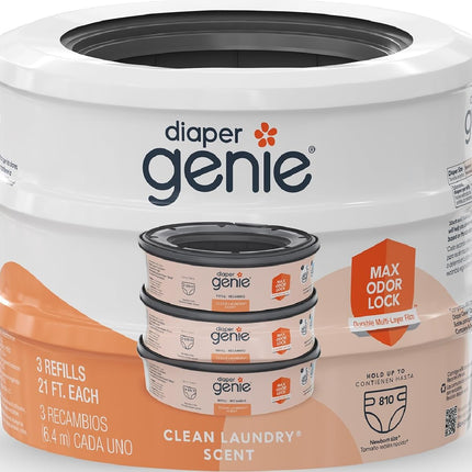 Diaper Genie Bags Refills 270 Count (Pack of 3) Clean Laundry Scent | Diaper Pail Refills with Max Odor Lock | Holds up to 810 Newborn Diapers